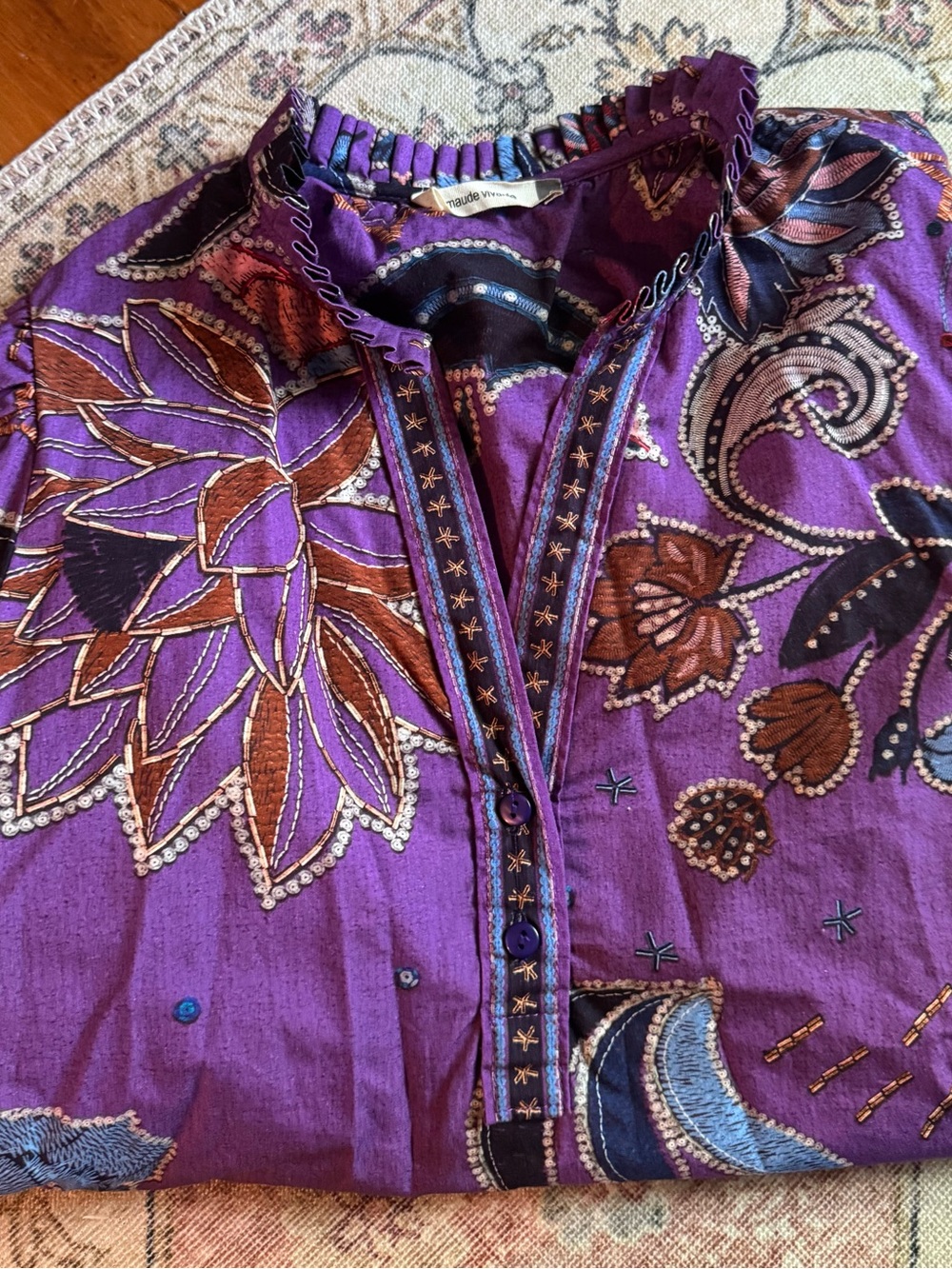 Maude Vivante Ashely Top in Purple Sparkle Paisley Blouse Size Small - Picture 4 of 6
